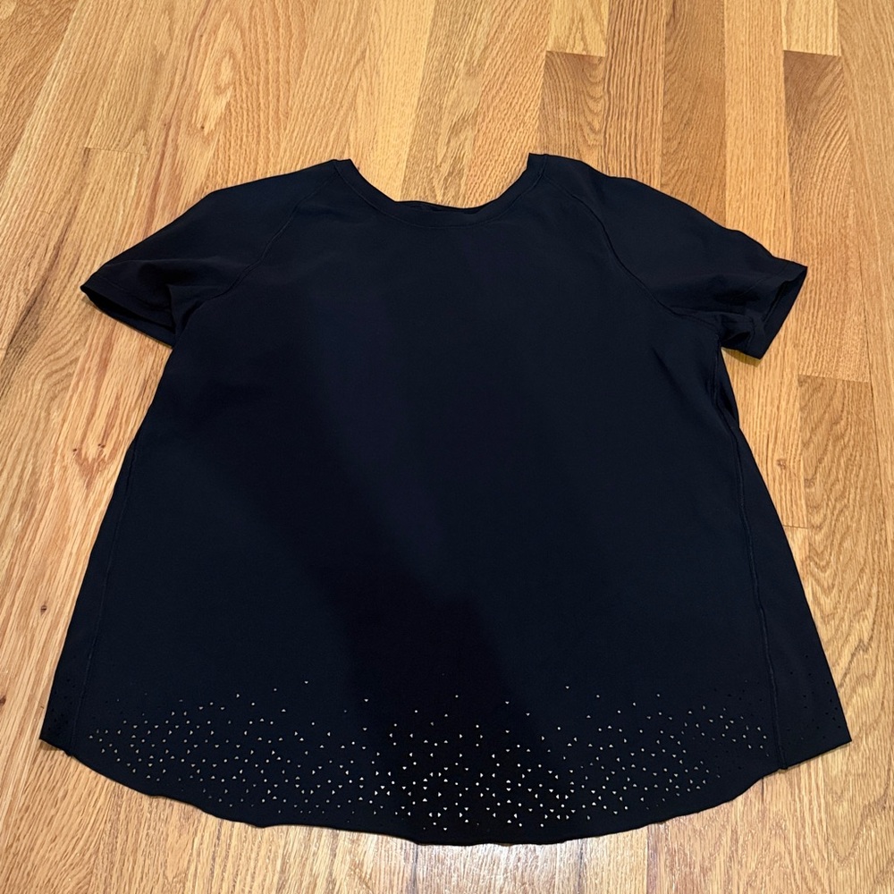 Black Short Sleeve Top with Cut Out Hem